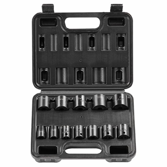 Impact Socket Set 12pcs 3/8in Drive - 6-Point Bit Ratchet Tool Kit Case, Automotive Repair, Cr-Mo Steel