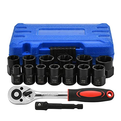 Impact Socket Set,15- Pieces Bolt Extractor Socket Tool Set, Bolt ...