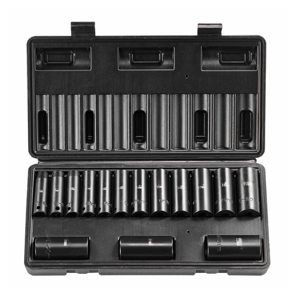 Impact Socket Set 15pcs 3/8 Drive - 6-Point Bit Ratchet Tool Kit - Automotive Repair - Cr-Mo Steel