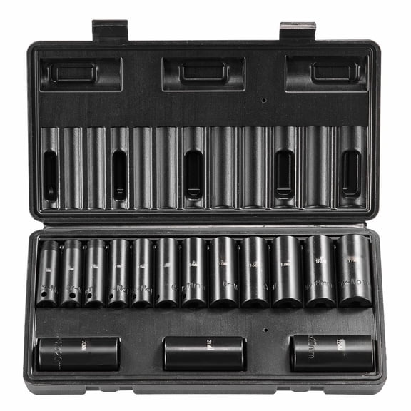 Impact Socket Set 15pcs 3/8in Drive - 6-Point Metric Sockets - Impact Rated Cr-Mo Steel - Automotive Repair Tool Kit with Portable Case