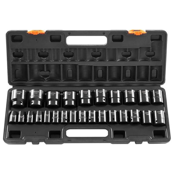 Impact Socket Set 26 Piece 1/2 Inch Drive Metric 10mm to 36mm 6 Point Shallow Sockets CR V Steel with Storage Cage