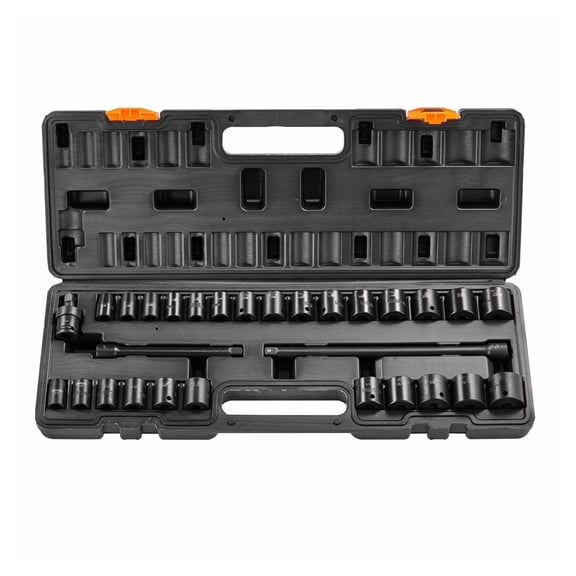 Impact Socket Set 29pcs 3/8in Drive - 6-Point Bit Ratchet Tool Kit Case, SAE & Metric, CR-MO Steel for Automotive Repair