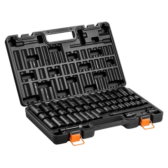 Impact Socket Set, 3/8" Drive, 48-Piece Socket Set, 6-Point Sockets, SAE 5/16"-3/4" and Metric 8-19 mm, 21-22 mm, Easy to Identify, Cr-V Alloy Steel, Extension Bar, Adapter and Storage Cage