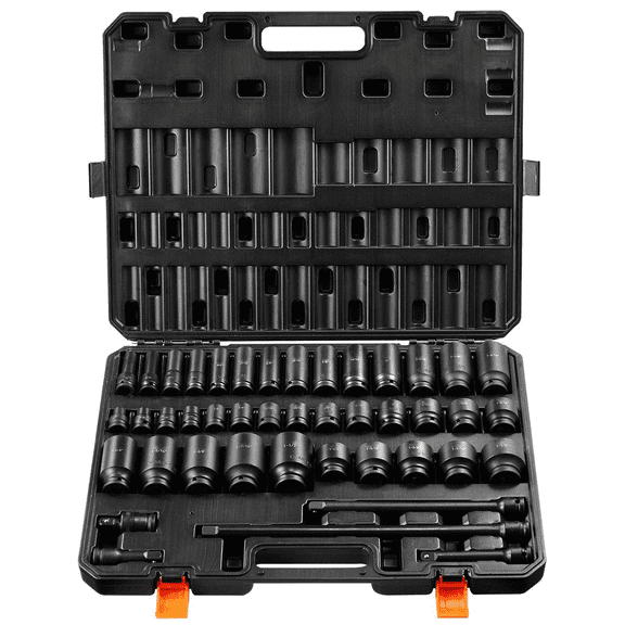 Impact Socket Set 43pcs 1/2 Drive - 6-Point Bit Ratchet Tool Kit with Case - Automotive Repair, Mechanic, Industrial - Cr-Mo Steel