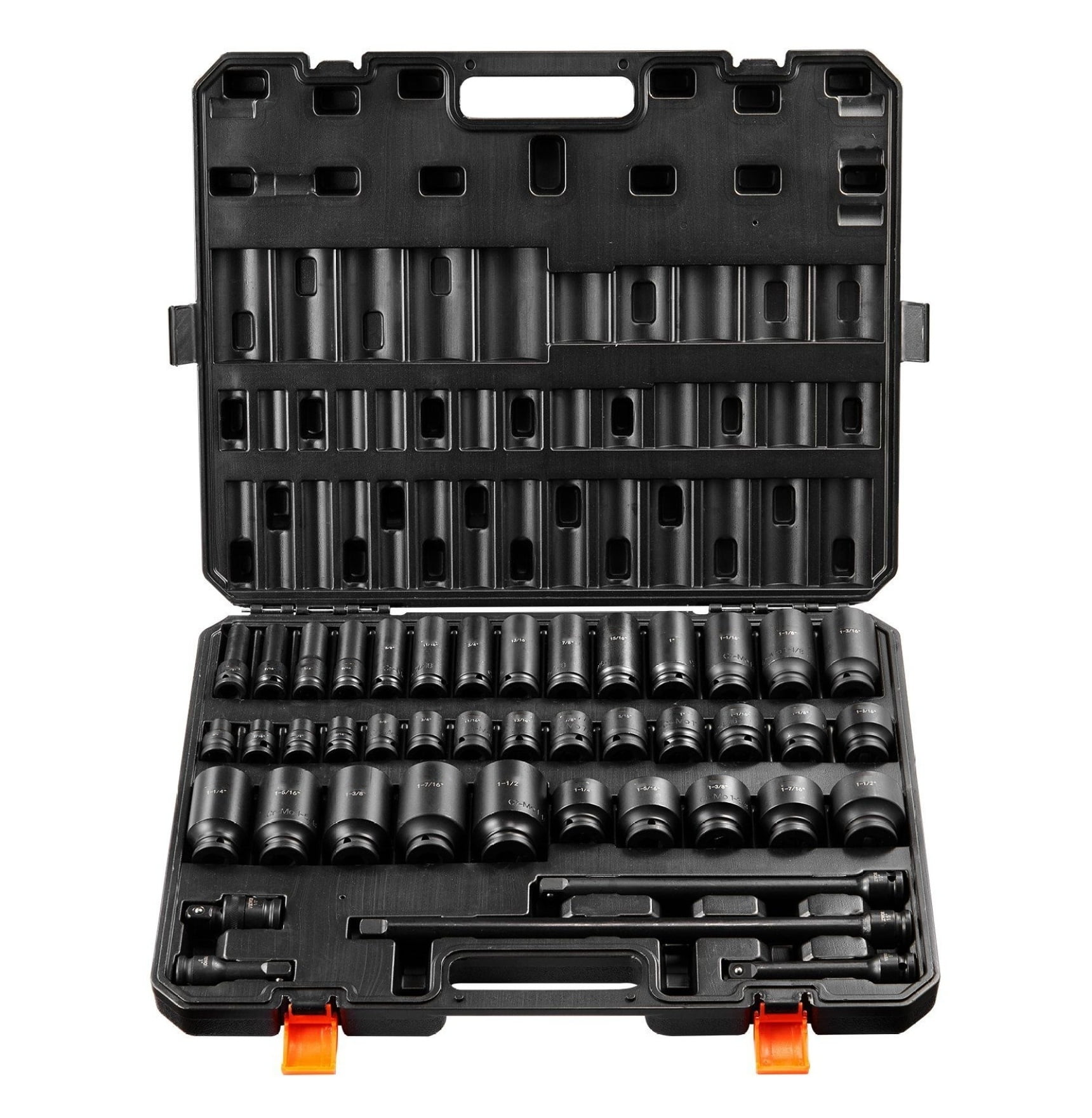 Impact Socket Set 43pcs 1/2 Drive - 6-Point Bit Ratchet Tool Kit with Case - Automotive Repair, Mechanic, Industrial - Cr-Mo Steel