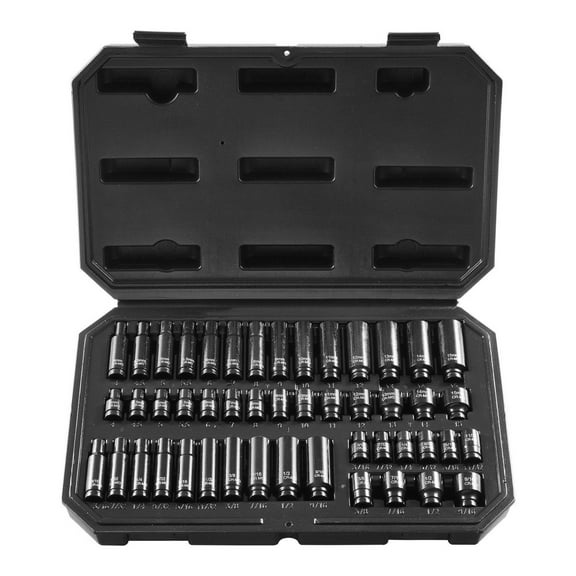 Impact Socket Set 48pcs 1/4 Drive - 6-Point Bit Ratchet Tool Kit, CR-MO Steel, Automotive Repair, Metric & SAE, Portable Case
