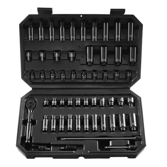 Impact Socket Set 55pcs 1/4" Drive - 6-Point Bit Ratchet Tool Kit - SAE & Metric - Automotive Repair - CR-V Steel