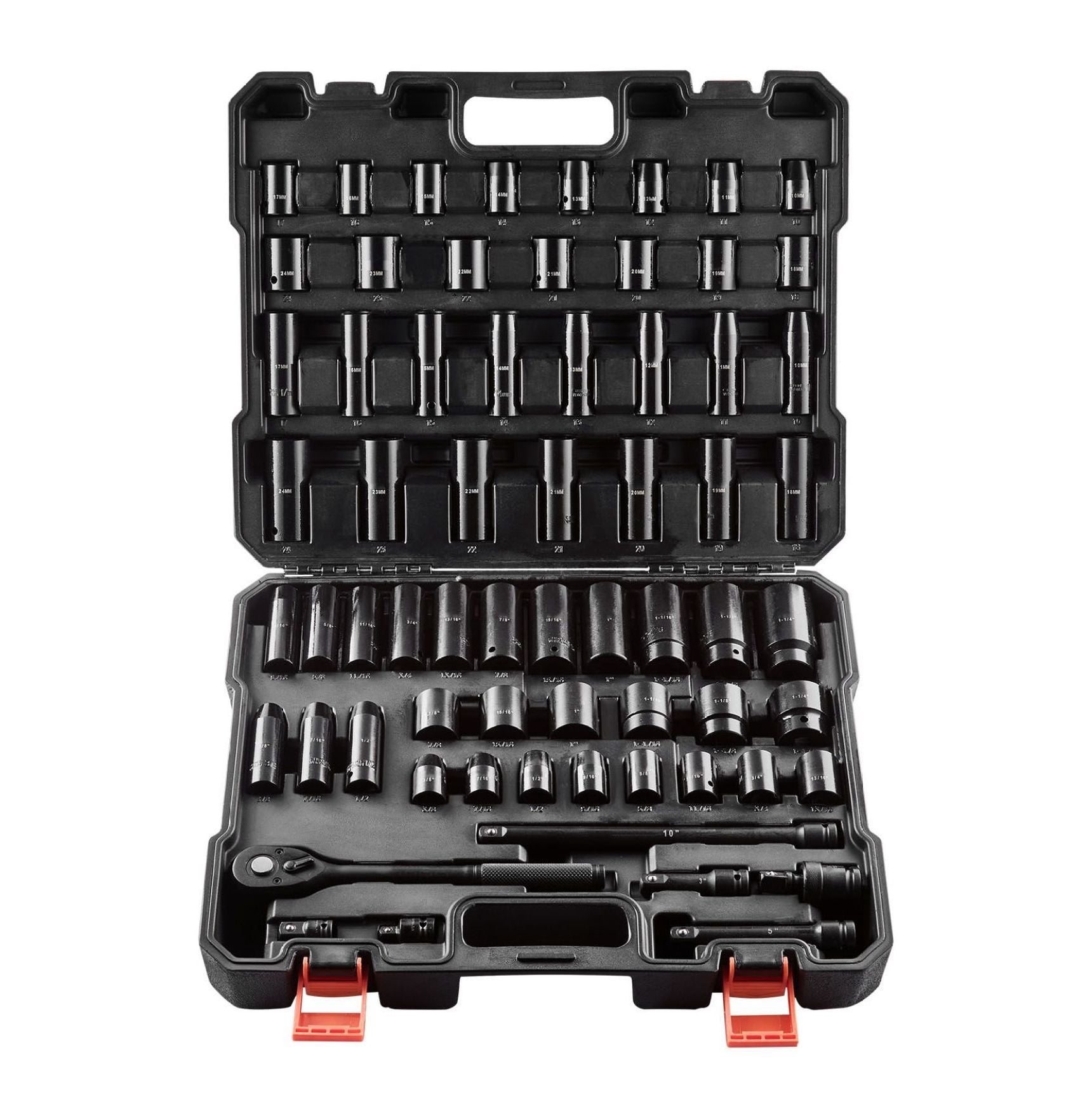Impact Socket Set 65-Piece - 1/2" Drive SAE & Metric, Deep & Standard Sockets - 3/8" to 1-1/4", 10-24mm - CR-V/Cr-Mo Steel - Auto Repair Tool Set