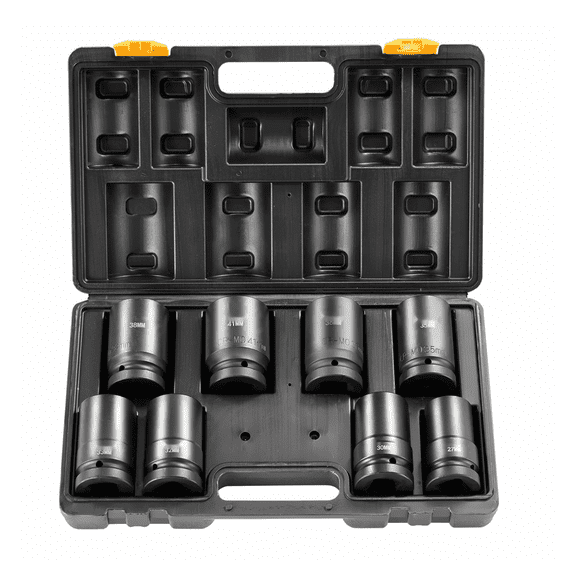 Impact Socket Set 8pcs 1 Inch Drive - 6-Point Bit Ratchet Tool Kit Case, Automotive Repair Tool, Cr-Mo Steel