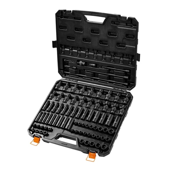 Impact Socket Set 90 Piece - 3/8" Drive SAE 1/4"-3/4" & Metric 6-19mm - Cr-Mo Steel Auto Repair Kit with Extension & Universal Joint