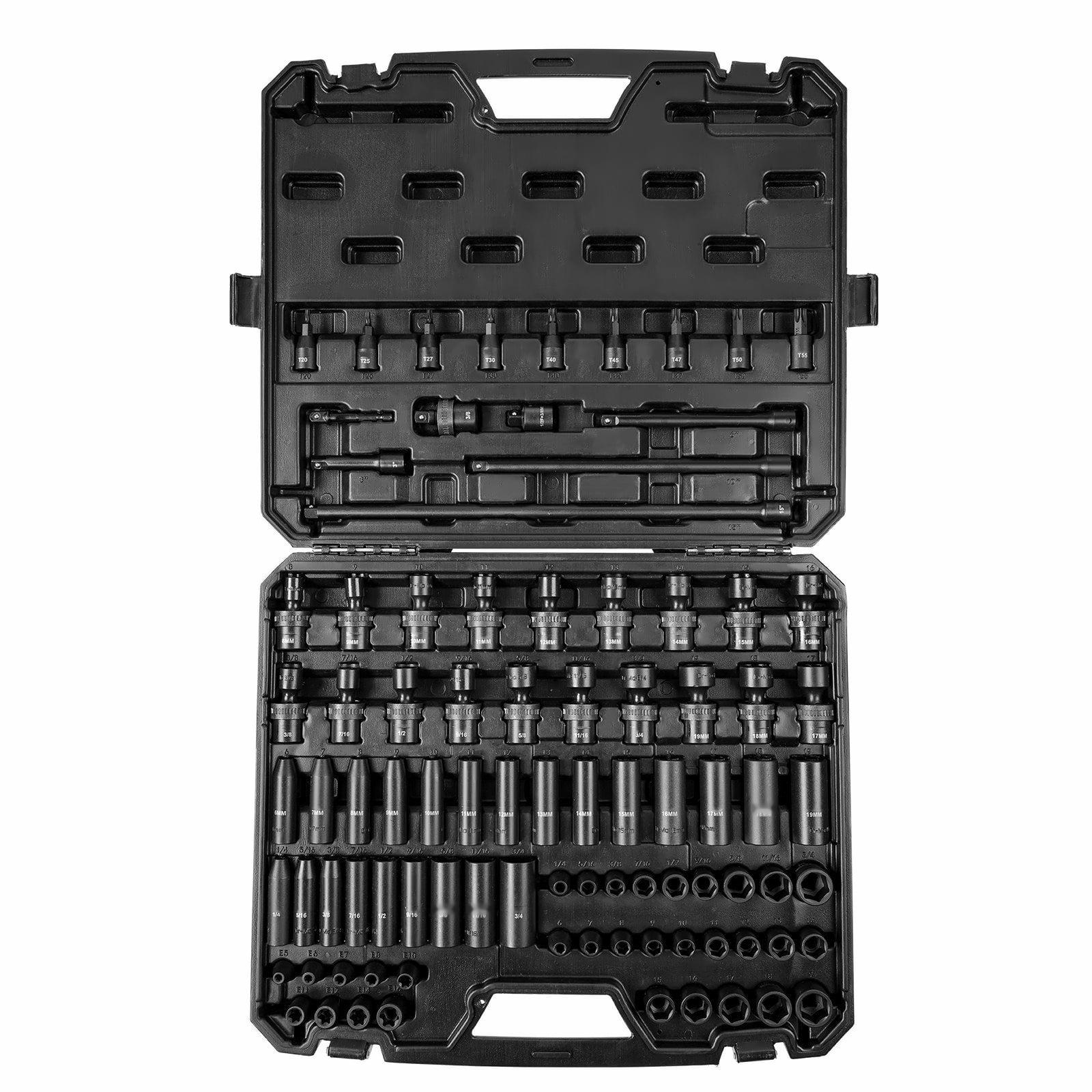 Impact Socket Set, 90 Piece - 3/8" Drive SAE 1/4"-3/4" & Metric 6-19mm - Cr-Mo Steel Auto Repair Set with Extension, Universal Joint, Adapter & Case