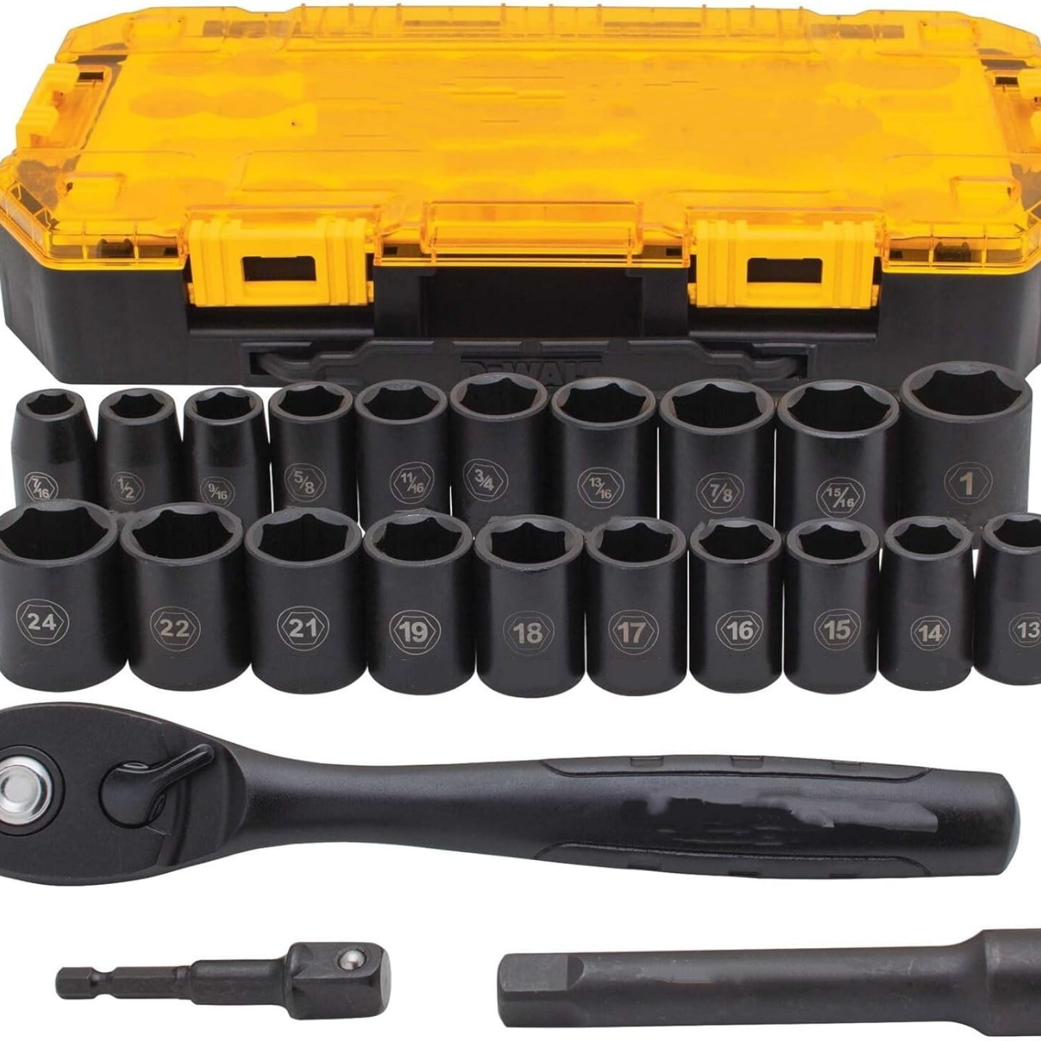 Impact Socket Set with Ratchet, Metric/SAE, 1/2" Drive, 23-Piece Set with Case