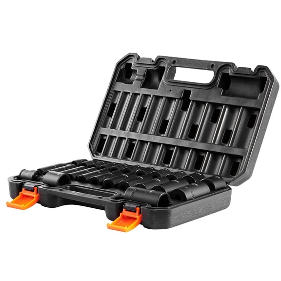 Impact Sockets Set 25-Piece 6-Point 3/8-Inch Drive Bit Ratchet Tool Kit with Case Heavy Duty, Chrome Vanadium Steel, SAE & Metric Sizes