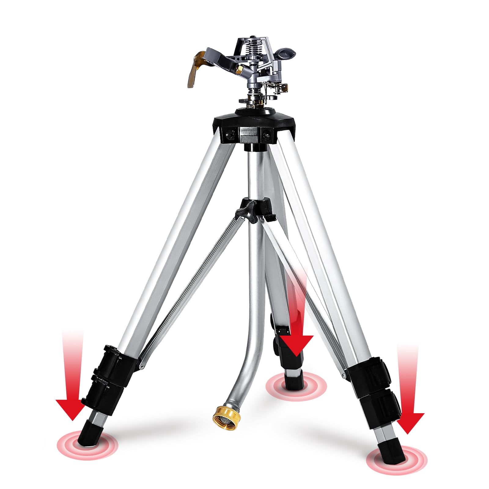 Impact Sprinkler On Adjustable Tripod Base  360 Degree Large Area Heavy Duty Pulsator For Lawn Yard And Grass Irrigation Spray Up To 20-90ft(36inch)