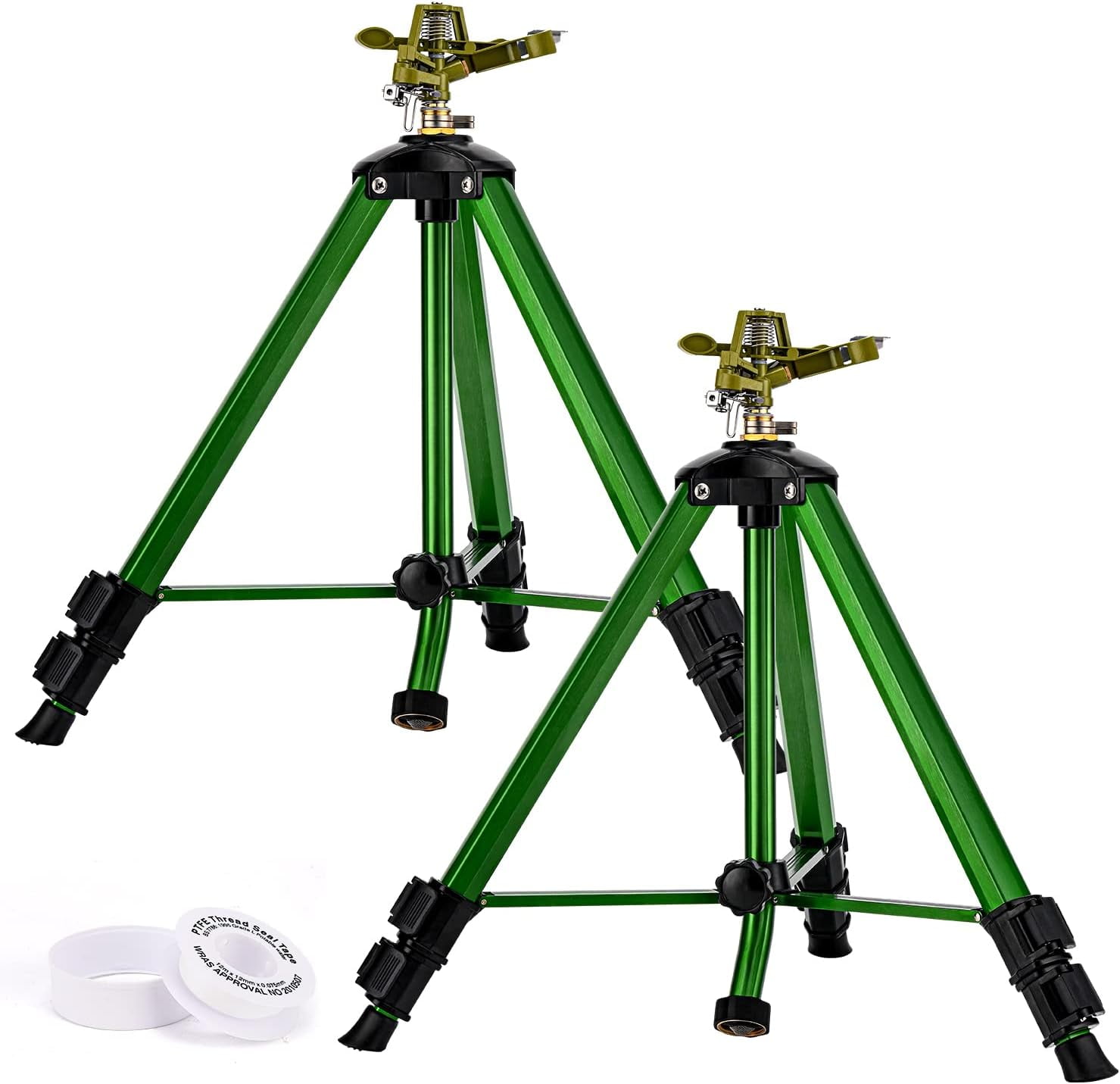 Impact Sprinkler on Tripod Base, 2 Pack Tripod Sprinkler with 300 Degree Large Area Coverage, Extra Tall Heavy Duty Water Sprinkler for Lawn/Yard/Garden