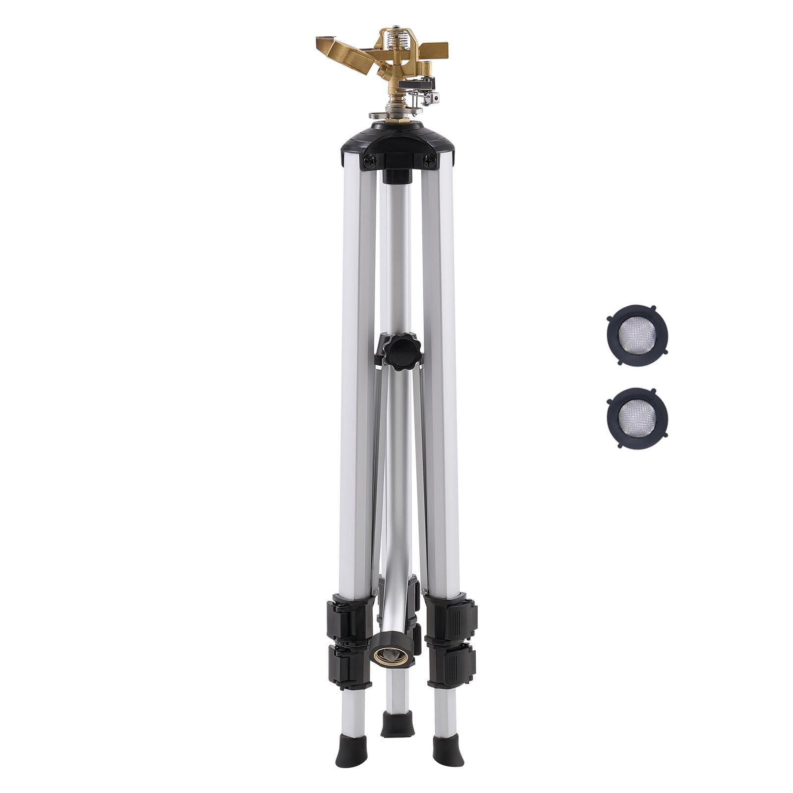 VEVOR Impact Sprinkler on Tripod Base, Heavy Duty Tripod Sprinklers with Brass Head & 3/4" Connector, 360 Degree Large Area Coverage Irrigation Sprinkler, Adjustable Heights Sprinkler for Yard Gray