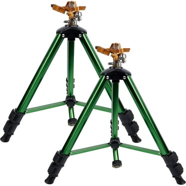Impact Sprinkler on Tripod Base, Tripod Sprinkler with 300 Degree Coverage, Heavy Duty Water Sprinkler for Lawn/Yard/Garden, 2 Pack