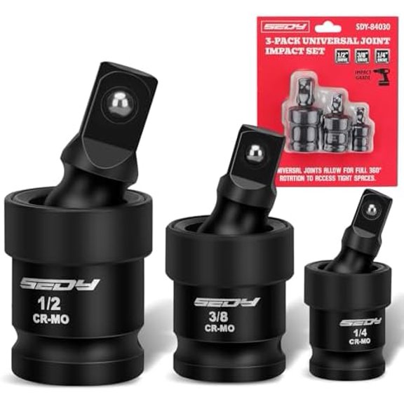 Impact Universal Joint-Socket Swivel Set: 3-Piece 1/2", 3/8", 1/4" Flexible Socket Swivel Set Premium CR-MO Steel U Joint Adapter Wobble$$Tools & Hardware Other