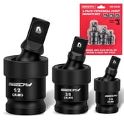 Impact Universal Joint-Socket Swivel Set 3-Piece 1/2", 3/8", 1/4" Flexible Socket Swivel Set Premium CR-MO Steel U Joint Adapter Wobble