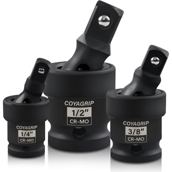 Impact Universal Joint Swivel Socket Set, 3-Piece 1/2'', 3/8'', 1/4'' Drive Flexible U-Joint Adapters Set, Premium CR-MO Steel, Wobble