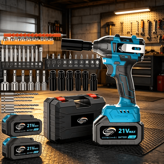 Impact Wrench 665 FT-LBS(1200N.m) 3300IPM 1/2 Impact Gun High Torque Electric Impact Driver Cordless Impact Wrench with 21V Battery for Home Car Tire Lug Nut Removal Tool