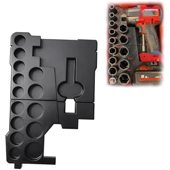 Impact Wrench Organizer Insert Compatible with Milwaukee Packout, Fits M18 Fuel 1/2" Wrench & 16-Piece Socket Set | Anti-Rattle Tool Tray (Black)$$Tools & Hardware Other