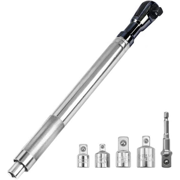 Impact Wrench Socket Wrench Set 2-In-1 Ratchet Wrench Set, 1/2 Inch Drive Offset Extension Wrench Extender with 5 Socket Adapters, F/R Switch, Chrome Vanadium Steel