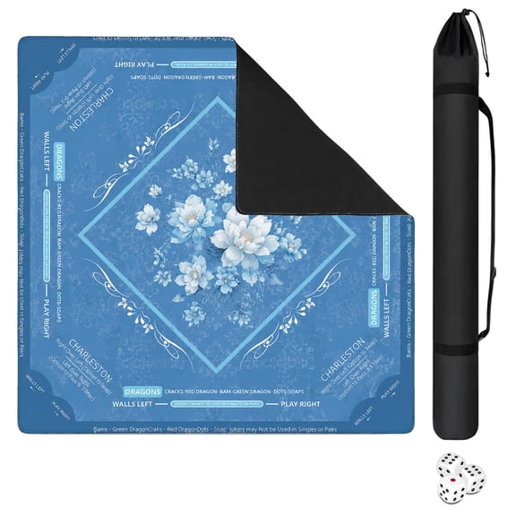 Impact buffer shock reduced 31.531.5 inch blue mahjong mat, large readable block mahjong mat with rules, slip resistant protector for small apartment leisure corner game space layout