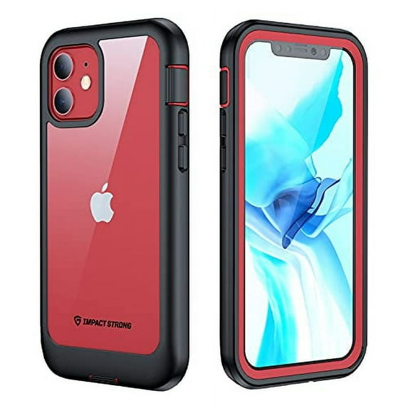 ImpactStrong Clear Case for iPhone 12/iPhone 12 Pro, Ultra Protective Case with Built-in Clear Screen Protector Full Body Cover (Red)