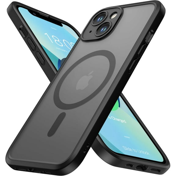 ImpactStrong Magnetic Guard Designed for iPhone 13 Case [Camera Protection] [Military Grade Drop Tested] [Compatible with MagSafe] Slim Translucent Matte Phone Case (6.1") - Black