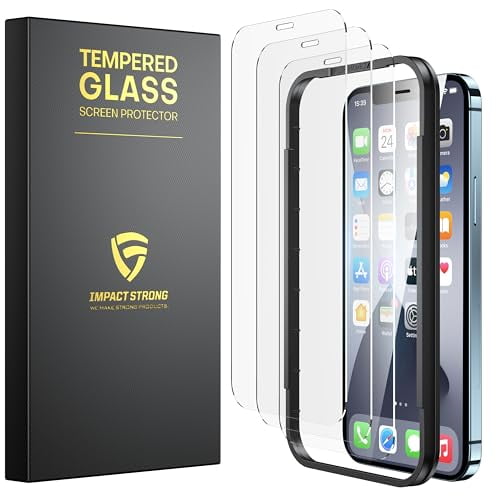 ImpactStrong Shatterproof Tempered Glass Screen Protector for iPhone 12 Pro Max [Easy Installation Frame] [Bubble Free] [9H Hardness] [Full Coverage] Case Friendly, 6.7 Inch (3-Pack)