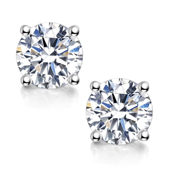 Impalsory Moissanite Stud Earrings, 0.6ct 4mm DF Color Brilliant Round Cut Lab Created Moissanite Earrings 18K White Gold Plated Silver Friction Back for Women Men