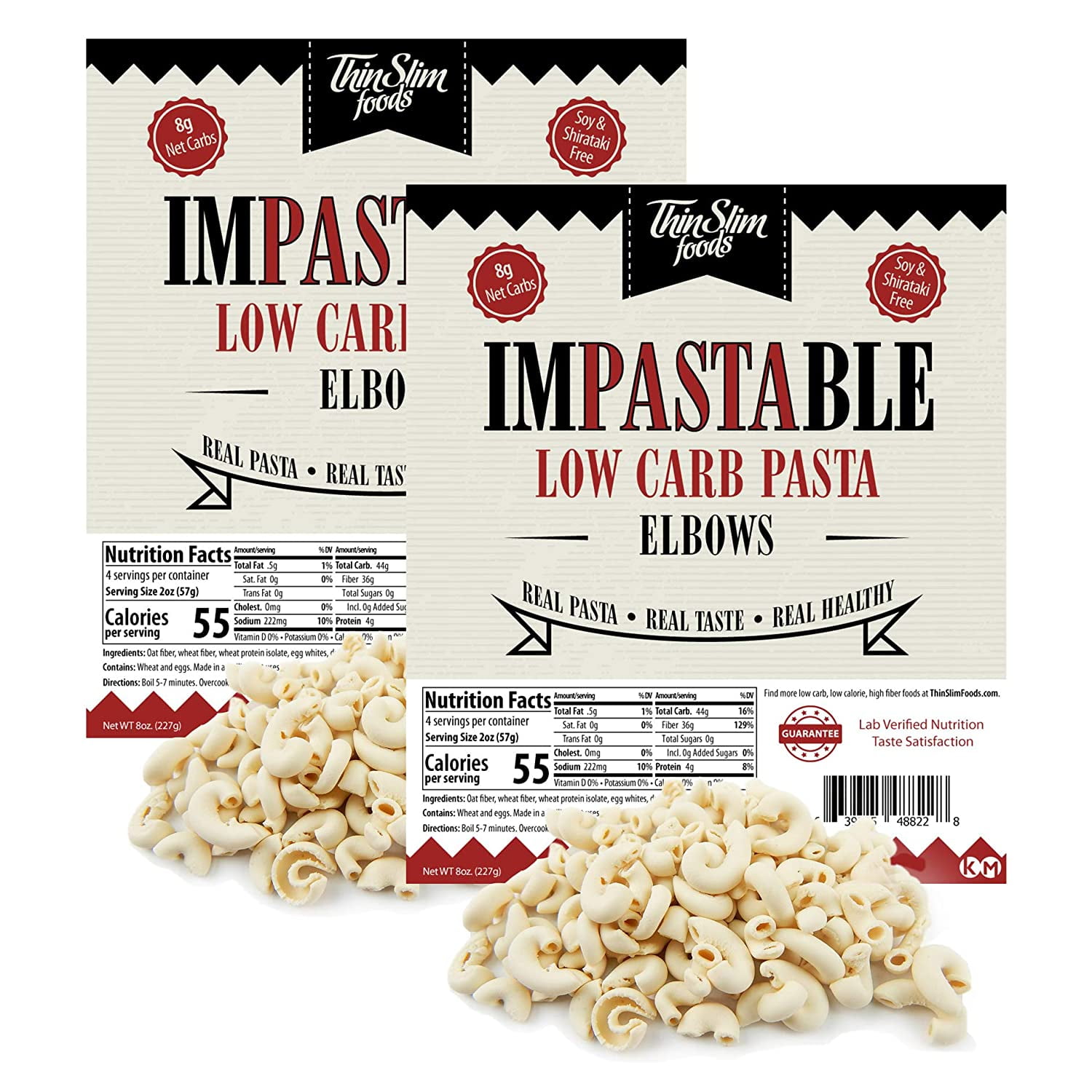 Impastable Low Carb Pasta, Elbows 2pack 8g Net Carbs 36g Fiber 55 Calories Not Shirataki