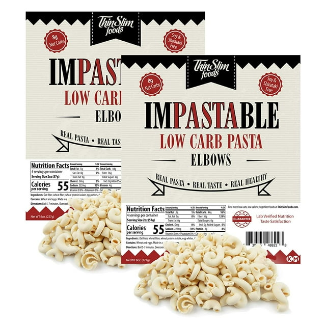 Impastable Low Carb Pasta, Elbows 2pack 8g Net Carbs 36g Fiber 55