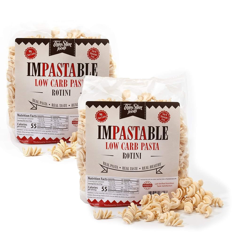 Impastable Low Carb Pasta, Rotini 2Pack 8G Net Carbs 36G Fiber 55