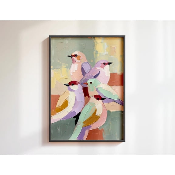 Impasto Bird Flock Wall Art Colorful Home Decor Unframed Paper Print