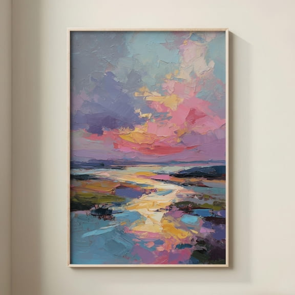 Impasto Sunset Landscape Print, Unframed Paper Print