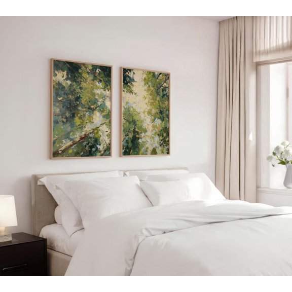 Impasto Tree Canopy Print Set Green and Gold Abstract Art Poster Set 2