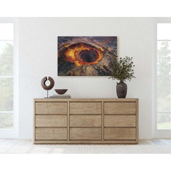 Impasto Volcano Crater Fiery Lava Wall Decor Unframed Paper Print