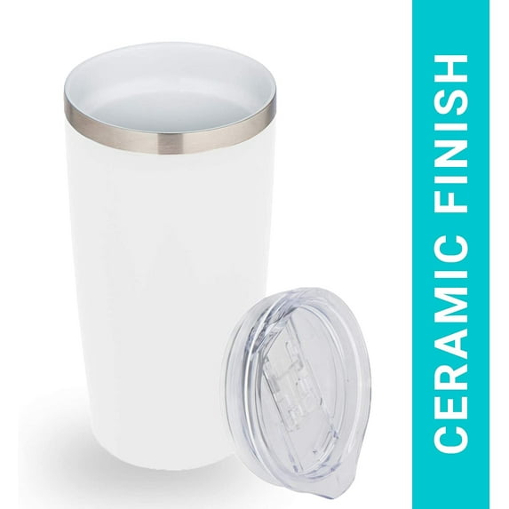 ImpecGear Ceramic Tumbler with Lid 20oz, Double Wall Vacuum Insulated Tumbler for Cold & Hot Drinks, Lightweight Tumbler with Leak Proof Cap, Wide Mouth, BPA Free Mug with Bottom Grip (Black)