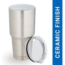 ImpecGear Ceramic Tumbler with Lid 30oz, Double Wall Vacuum Insulated Tumbler for Cold & Hot Drinks, Lightweight Tumbler with Leak Proof Cap, Wide Mouth, BPA Free Mug with Bottom Grip (Silver)