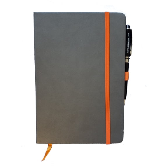 ImpecGear Classic Cardboard Notebook/Writing Journal with Free Pen - Gray/Orange
