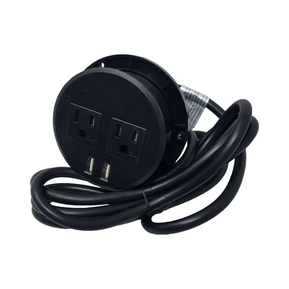 ImpecGear Power Grommet Outlet Data, 2 Outlet W/2 USB Ports (Black- 3" (6ft Power Cord)