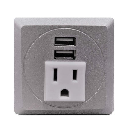 ImpecGear Power Grommet - Silver - Fit 2" - 2.5" Hole - 2 USB Charging Port/1 AC Outlet