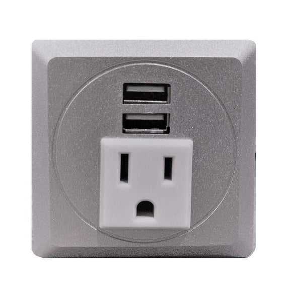 ImpecGear Power Grommet - Silver - Fit 2" - 2.5" Hole - 2 USB Charging Port/1 AC Outlet