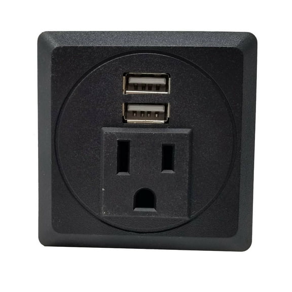 ImpecGear Power Grommet W/ 2 USB Charging Ports, Desktop Outlet W/ 1 AC Outlet (Black - Fit 2" - 2.5" Hole-DC8189)