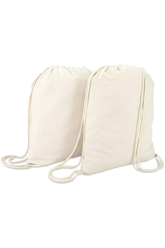 Unisex Adult Blank Cotton Drawstring Backpack - Beige - Pack of 2