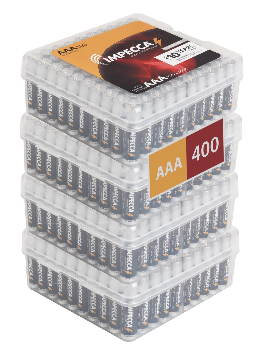 Impecca 400-Count AAA Batteries High Energy Premium Alkaline Battery 1.5 V (4 Boxes of 100 Batteries - AAA Size), Leak Resistant 10-Year Shelf Life, Ideal for Office/Wholesale/Medical/Education/Home