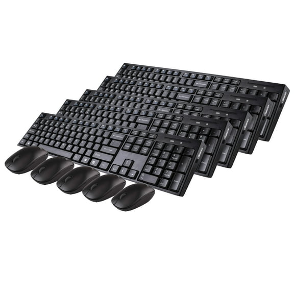 Impecca KB202WCK Wireless Keyboard and Mouse Combo, Ergonomic Keyboard with Optical Mouse, Spill-Resistant and Low Power Consumption, One Battery Needed to Operate, for Windows & MAC – 5 Pack