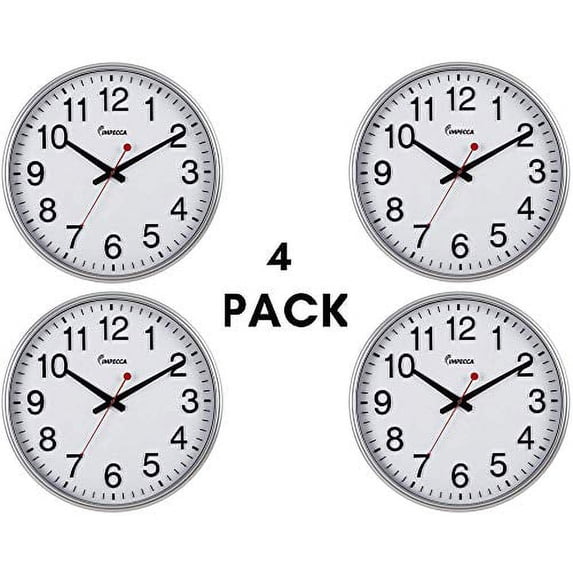Impecca WCW-185S4 18in Wall Clock, Silver 4-pack